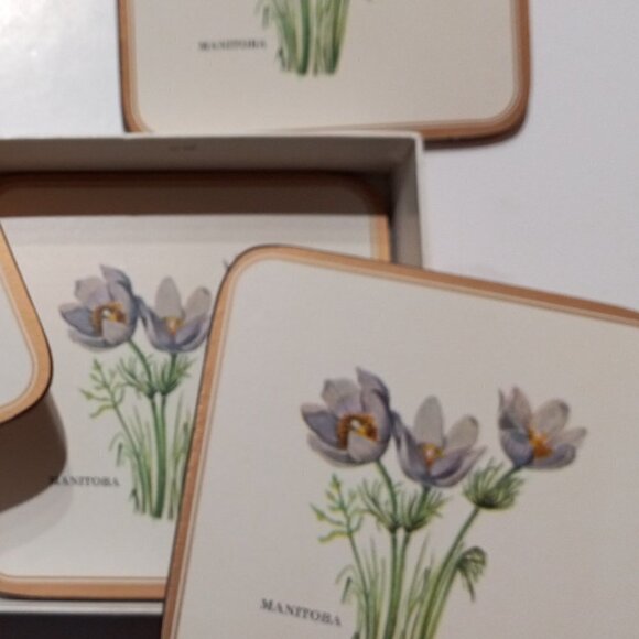 Manitoba Crocus Pimpernel Coasters Set of Six w/ Box Open Vintage Nice - Picture 3 of 7